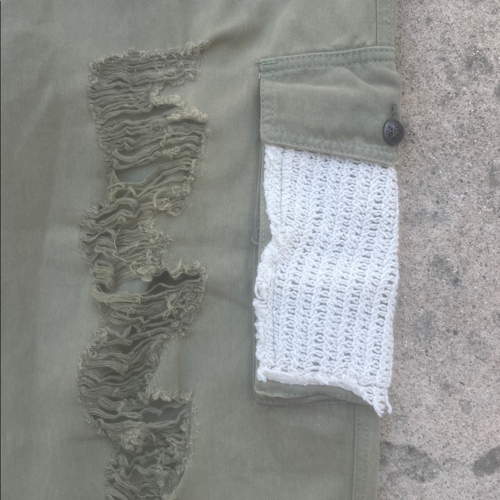 POL Women's Green Distressed Crochet Pocket Baggy Boho Jogger Pant Size - Picture 5 of 10